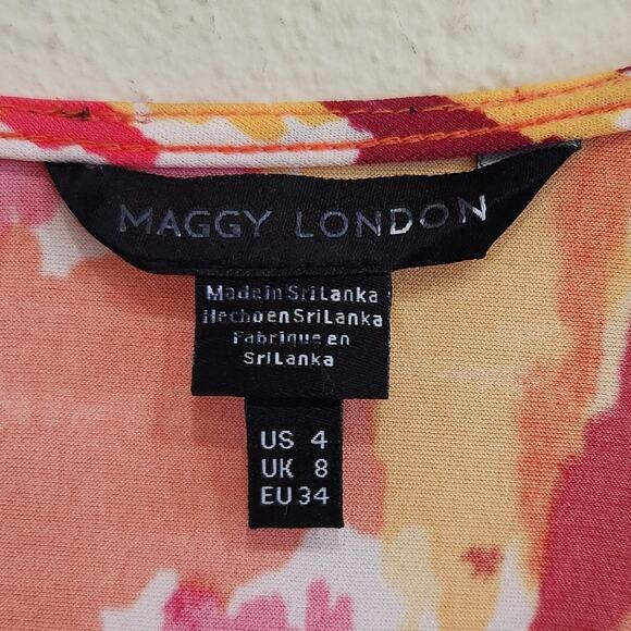 Maggy London Printed Abstract Jersey Wrap Dress V-Neck Watercolor Pink Size 4 - Picture 8 of 10